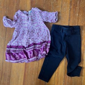 Old Navy paisley dress with black leggings 12-18 months